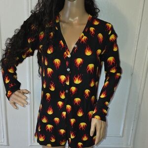 Black Cardigan with Flame Pattern